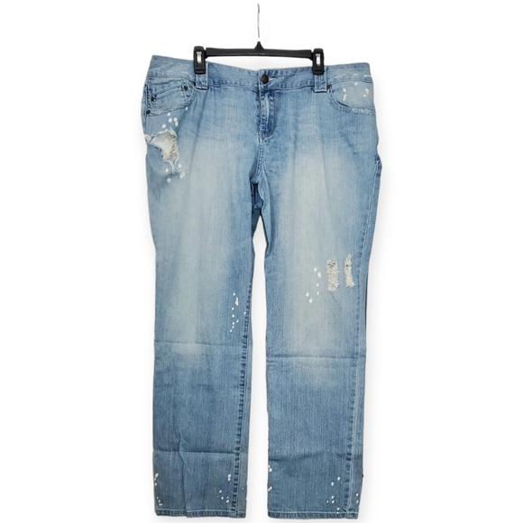 Lane Bryant Bleach Splatter Distressed Boyfriend Denim Jeans sz 20 Average - Picture 1 of 12